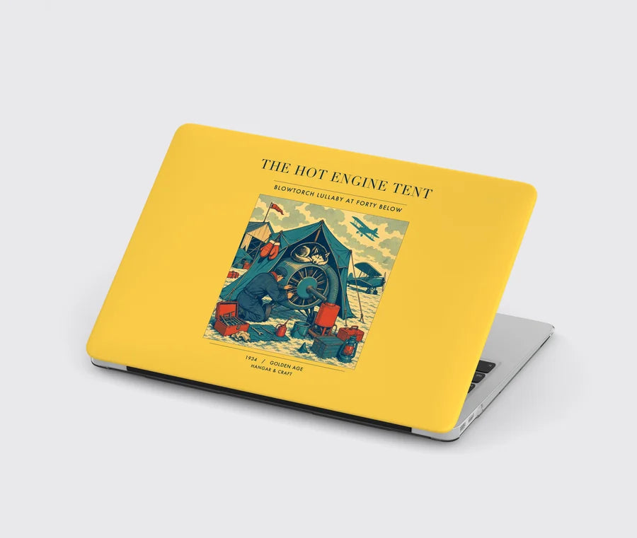 VINTAGE G4356 - The Hot Engine Tent - Designed MacBook Cases design on yellow