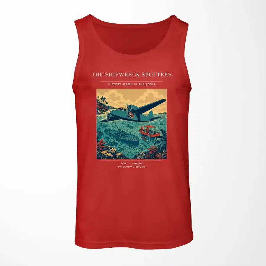 VINTAGE G4369 - The Shipwreck Spotters - Designed Tank Tops design on red
