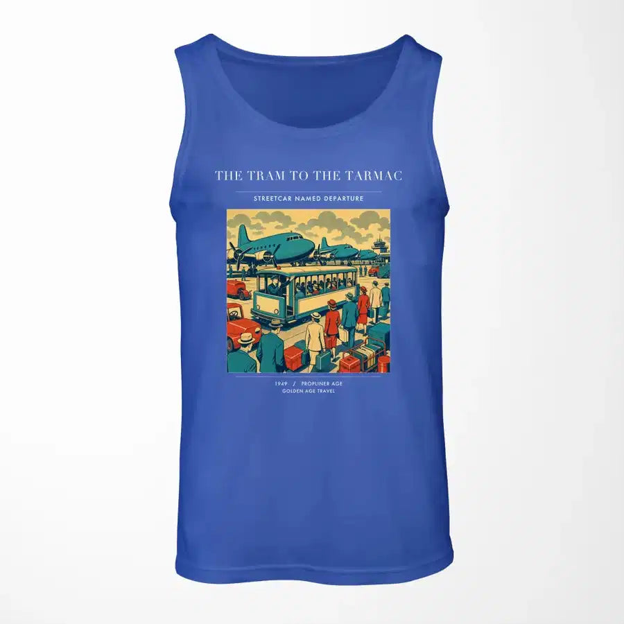 VINTAGE G4372 - The Tram To The Tarmac - Designed Tank Tops design on blue