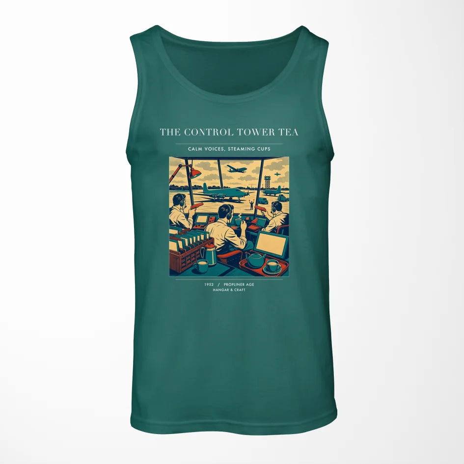 VINTAGE G4375 - The Control Tower Tea - Designed Tank Tops design on green