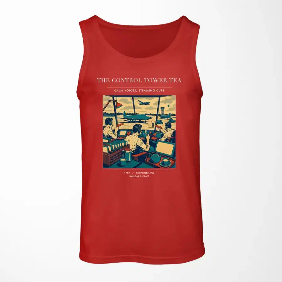 VINTAGE G4375 - The Control Tower Tea - Designed Tank Tops design on red