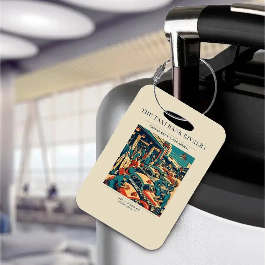VINTAGE G4376 - The Taxi Rank Rivalry - Acrylic Luggage Tags design on beige