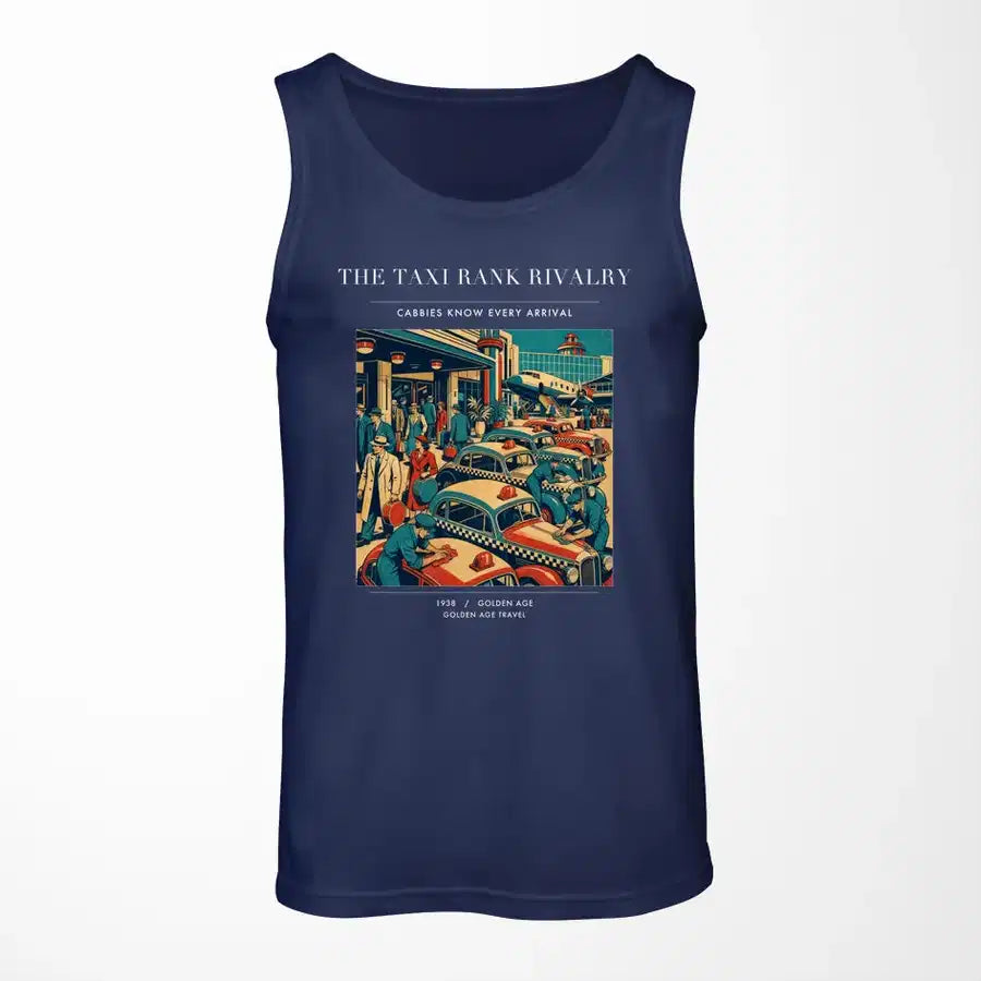 VINTAGE G4376 - The Taxi Rank Rivalry - Designed Tank Tops design on darkblue