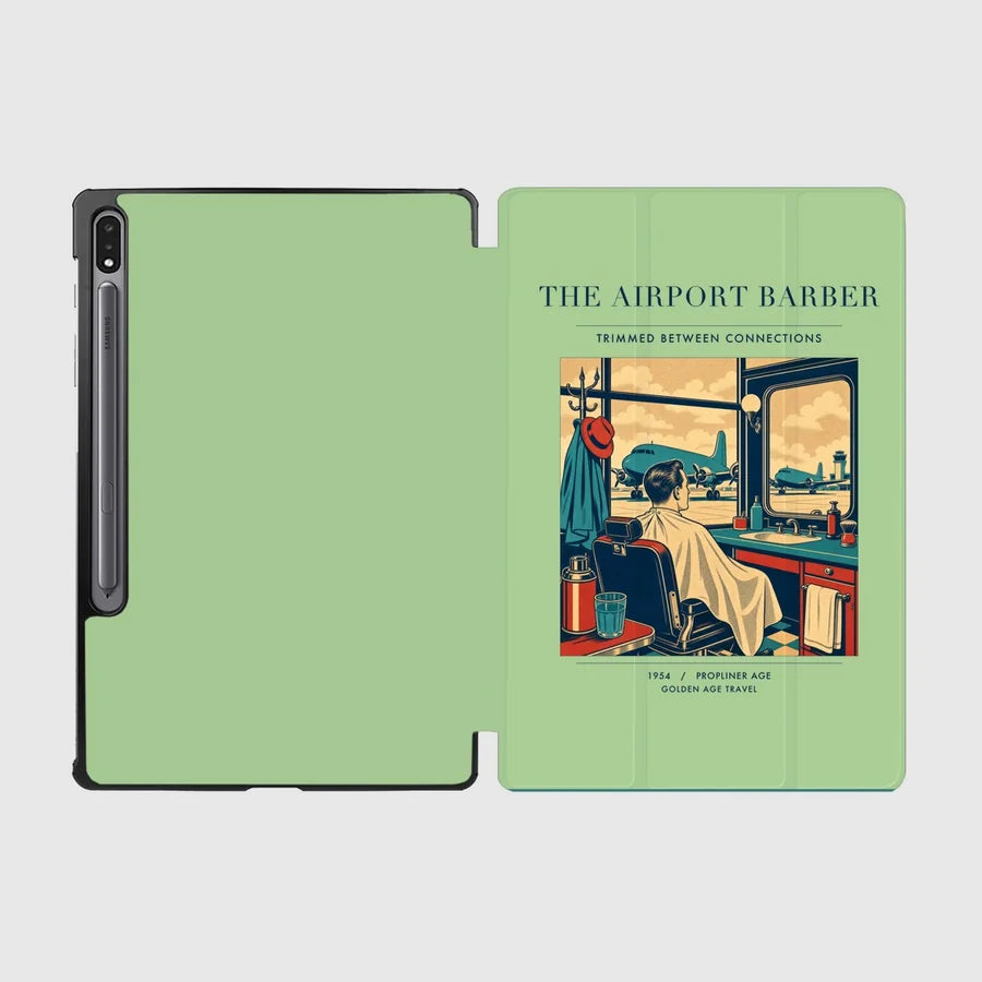 VINTAGE G4377 - The Airport Barber - Designed iPad & Samsung Tablet Cases design on lightgreen samsung