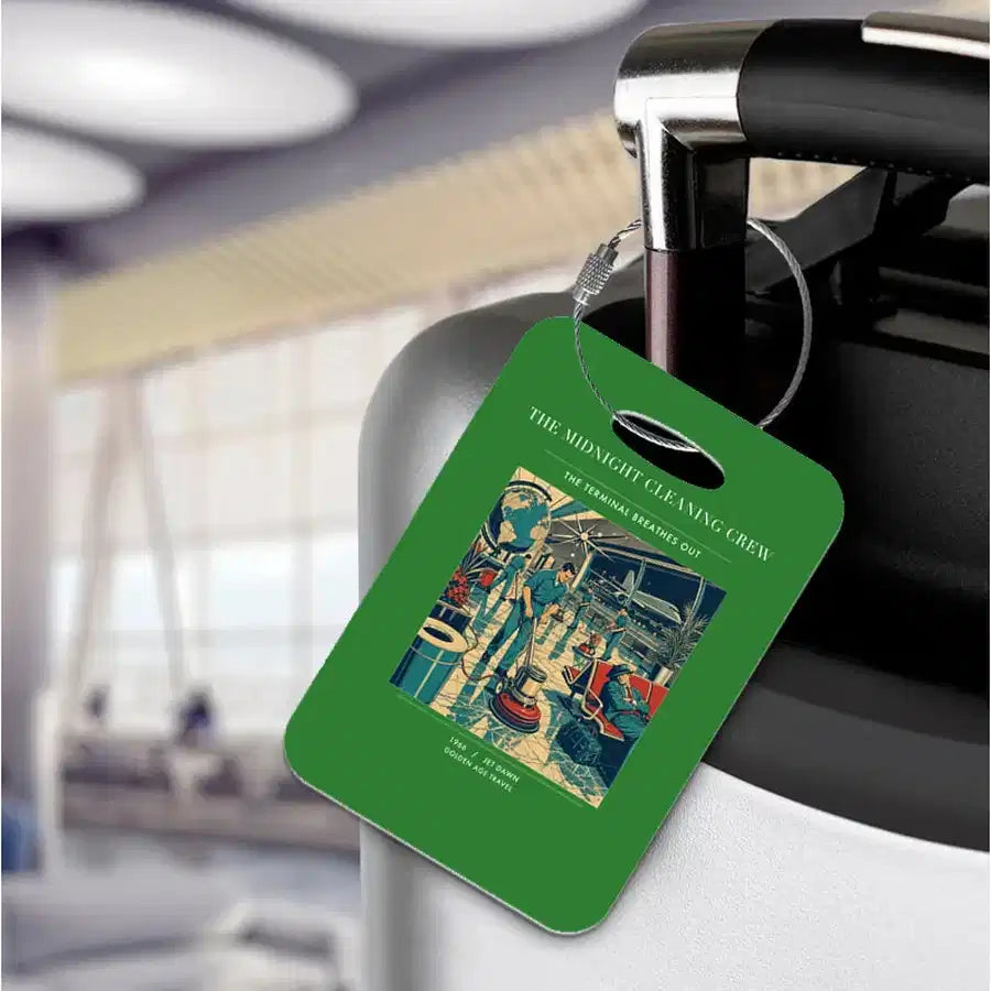 VINTAGE G4378 - The Midnight Cleaning Crew - Acrylic Luggage Tags design on green