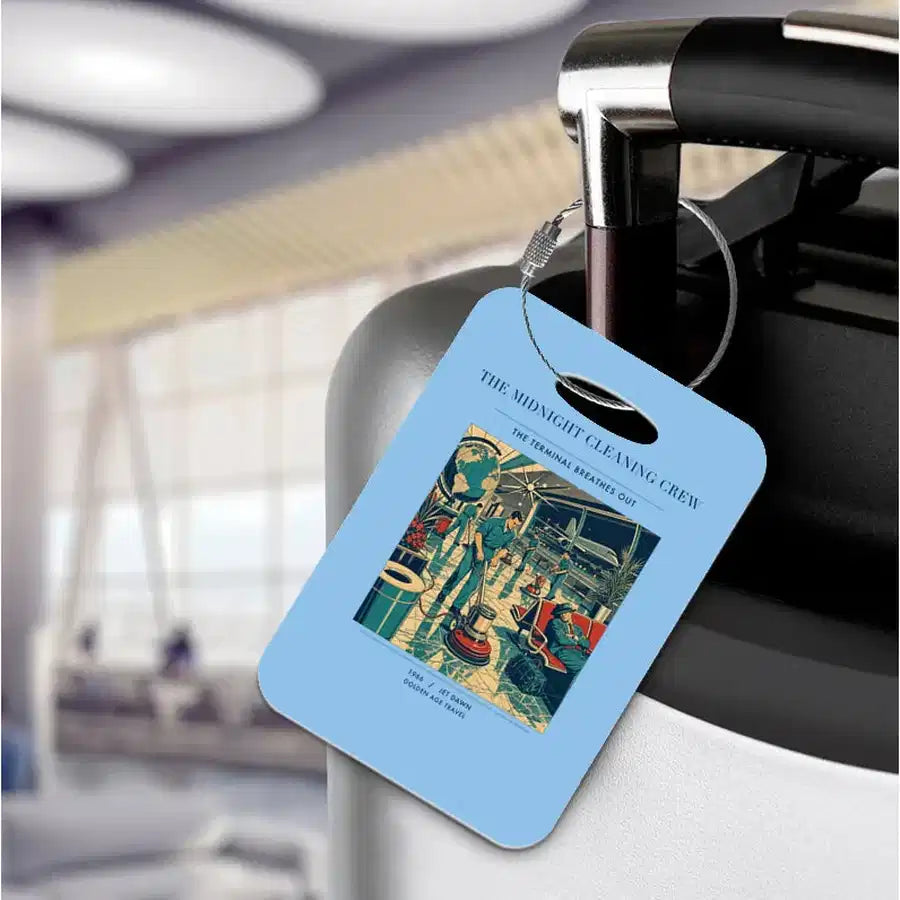 VINTAGE G4378 - The Midnight Cleaning Crew - Acrylic Luggage Tags design on lightblue
