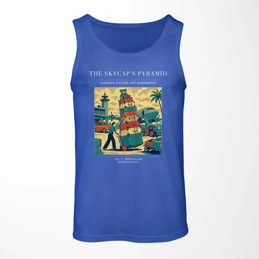 VINTAGE G4379 - The Skycap's Pyramid - Designed Tank Tops design on blue