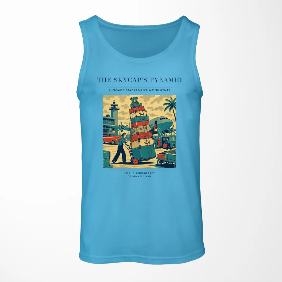 VINTAGE G4379 - The Skycap's Pyramid - Designed Tank Tops design on skyblue