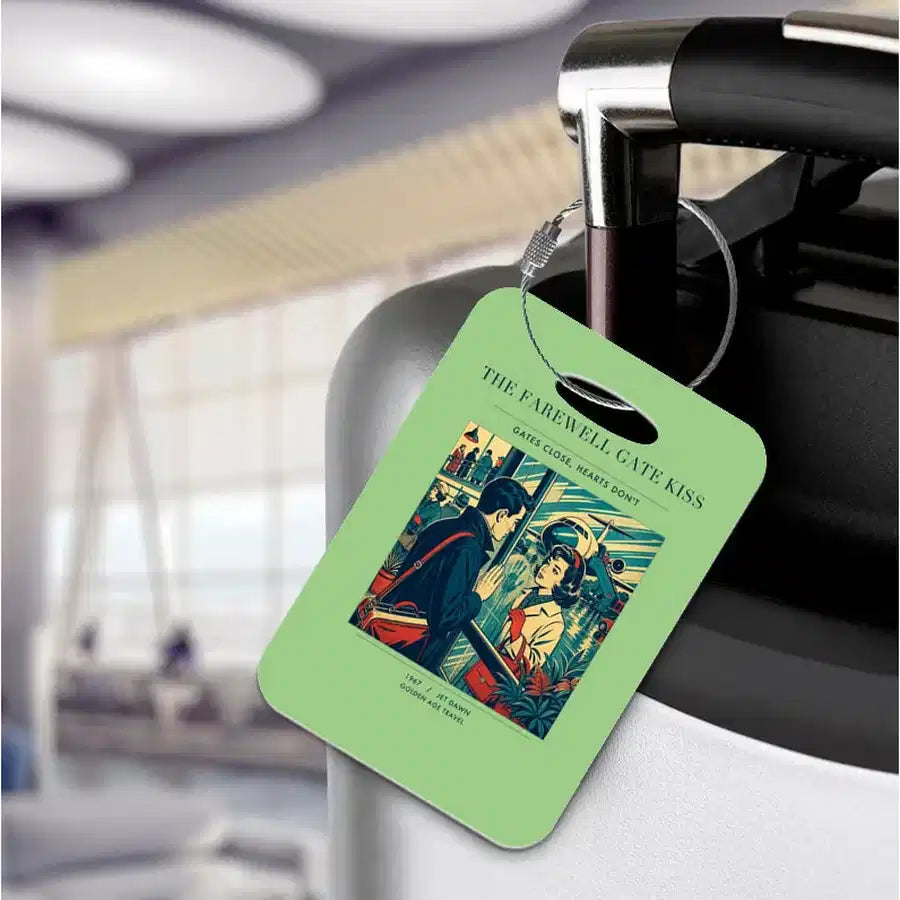 VINTAGE G4380 - The Farewell Gate Kiss - Acrylic Luggage Tags design on lightgreen