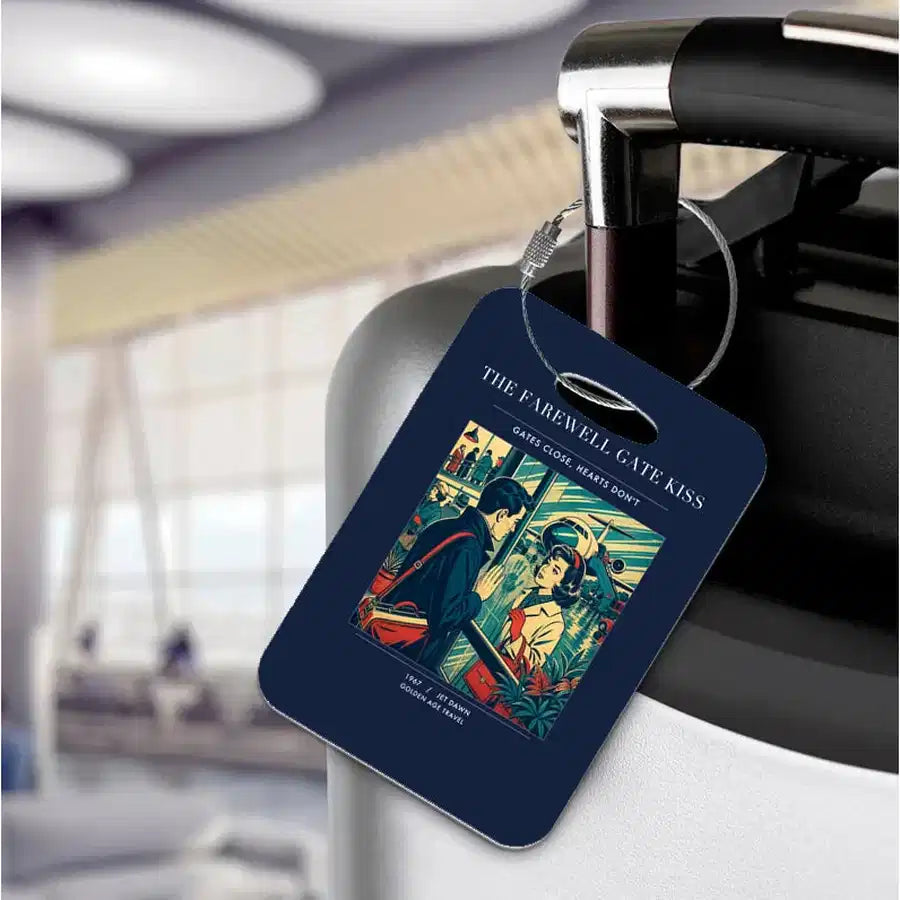 VINTAGE G4380 - The Farewell Gate Kiss - Acrylic Luggage Tags design on navyblue