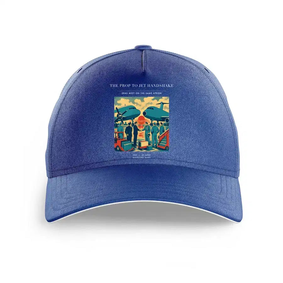 VINTAGE G4385 - The Prop To Jet Handshake - Printed Hat design on blue