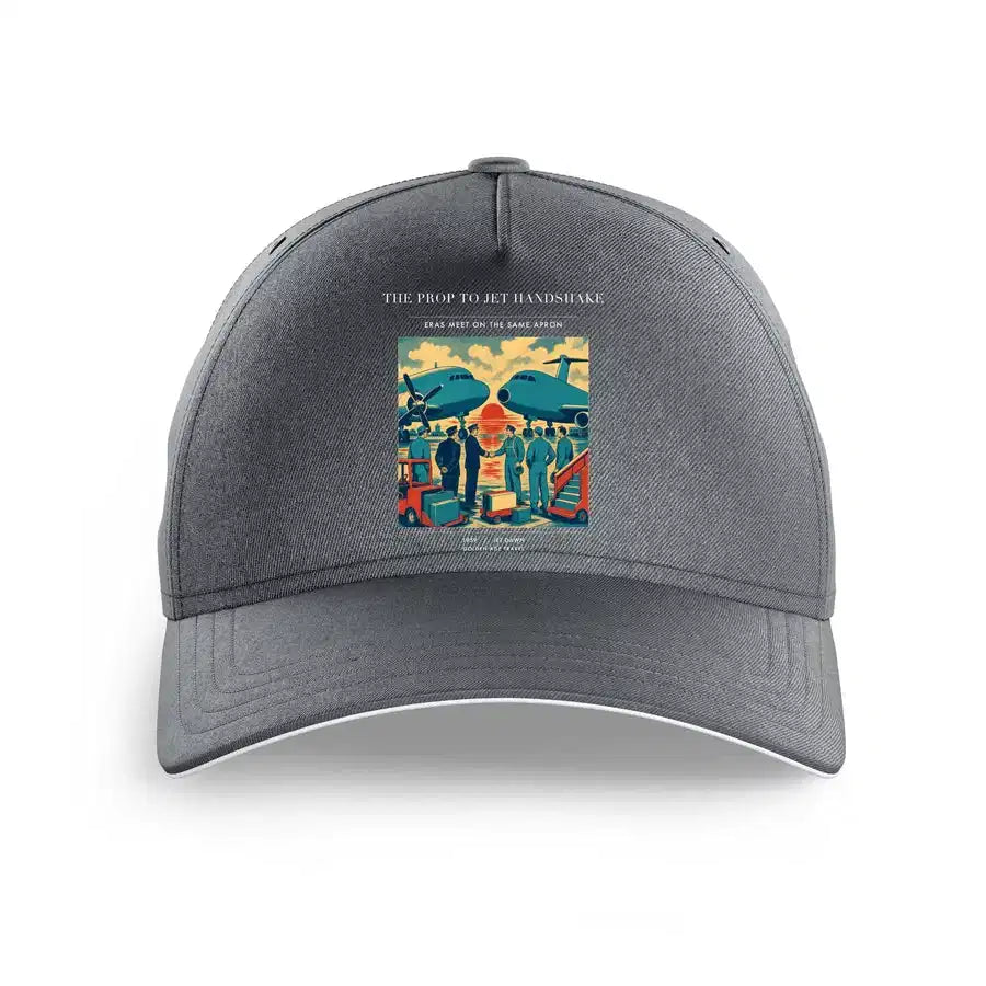 VINTAGE G4385 - The Prop To Jet Handshake - Printed Hat design on gray