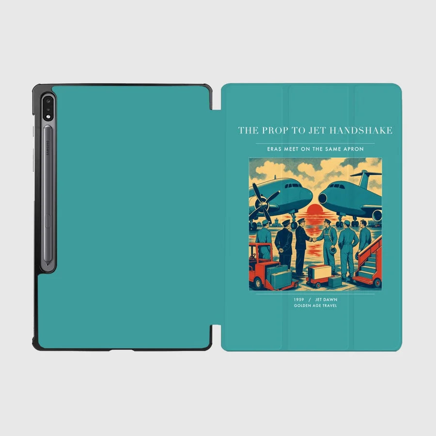 VINTAGE G4385 - The Prop To Jet Handshake - Designed iPad & Samsung Tablet Cases design on turquoise samsung