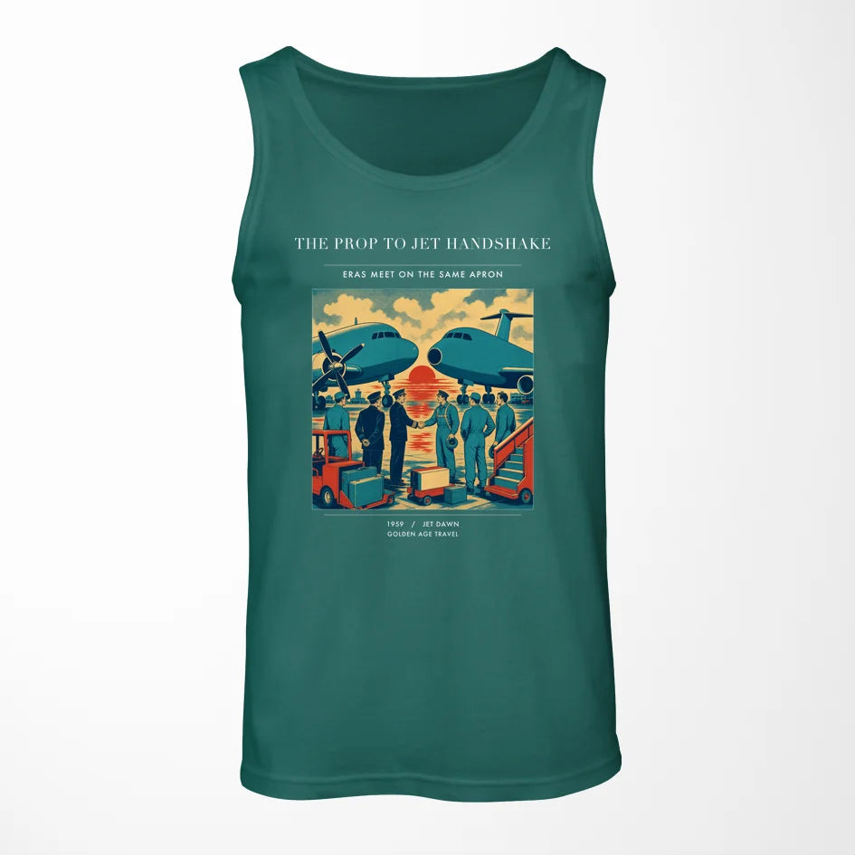 VINTAGE G4385 - The Prop To Jet Handshake - Designed Tank Tops design on green