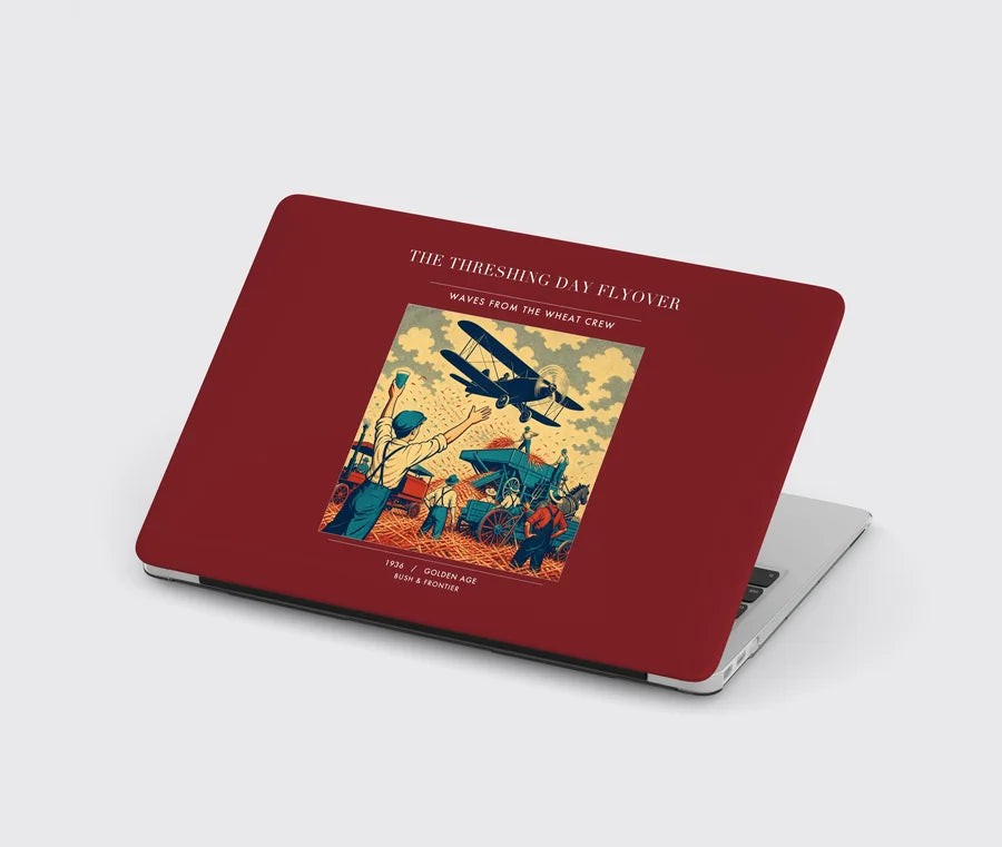 VINTAGE G4389 - The Threshing Day Flyover - Designed MacBook Cases design on darkred