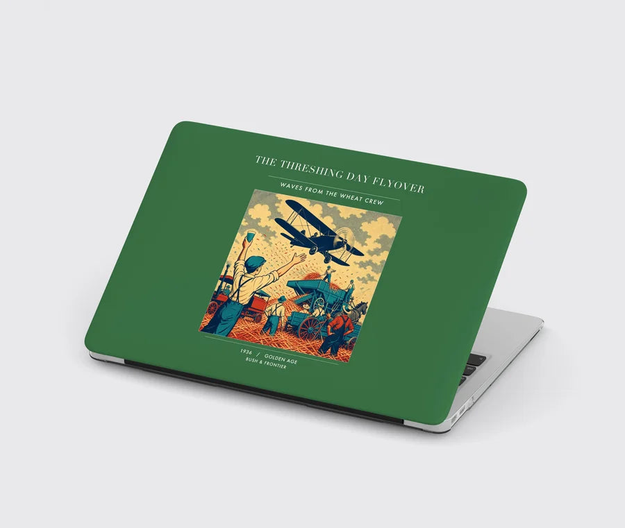VINTAGE G4389 - The Threshing Day Flyover - Designed MacBook Cases design on green