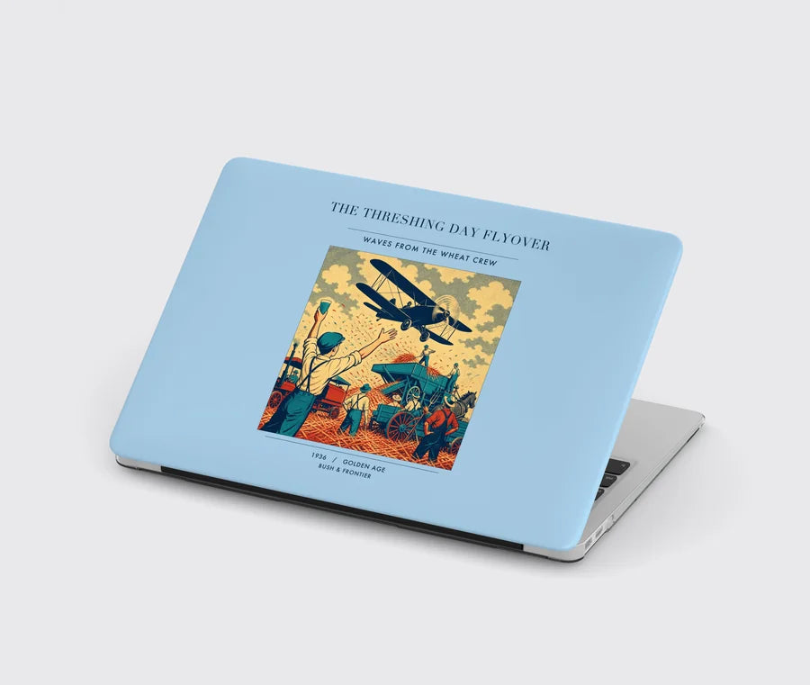 VINTAGE G4389 - The Threshing Day Flyover - Designed MacBook Cases design on lightblue