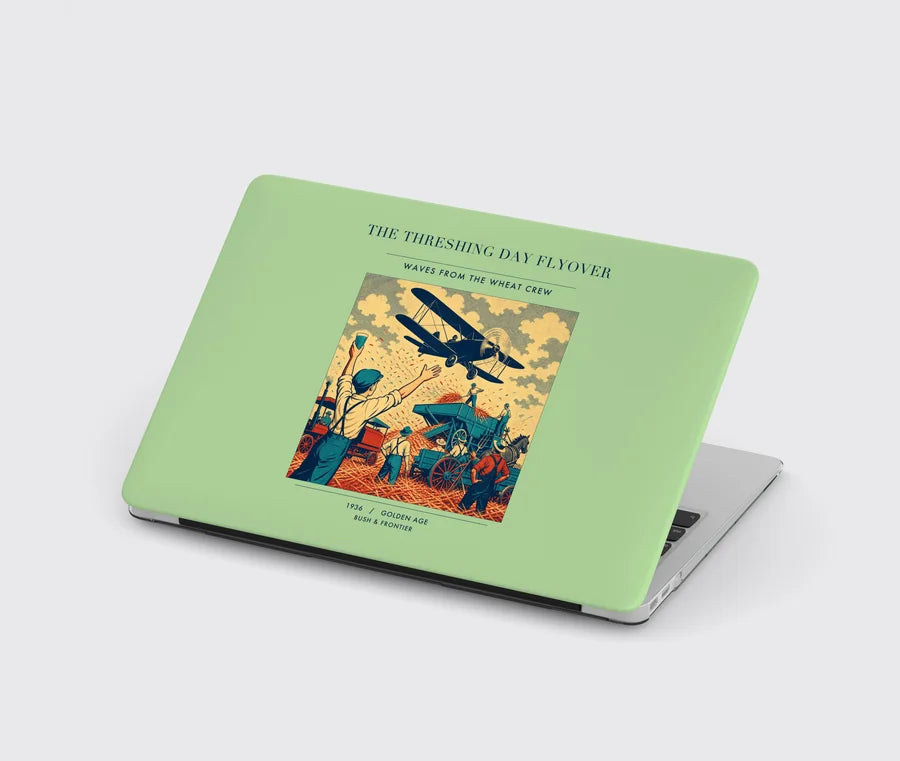 VINTAGE G4389 - The Threshing Day Flyover - Designed MacBook Cases design on lightgreen