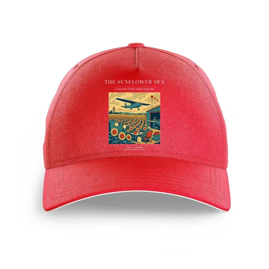 VINTAGE G4391 - The Sunflower Sea - Printed Hat design on red