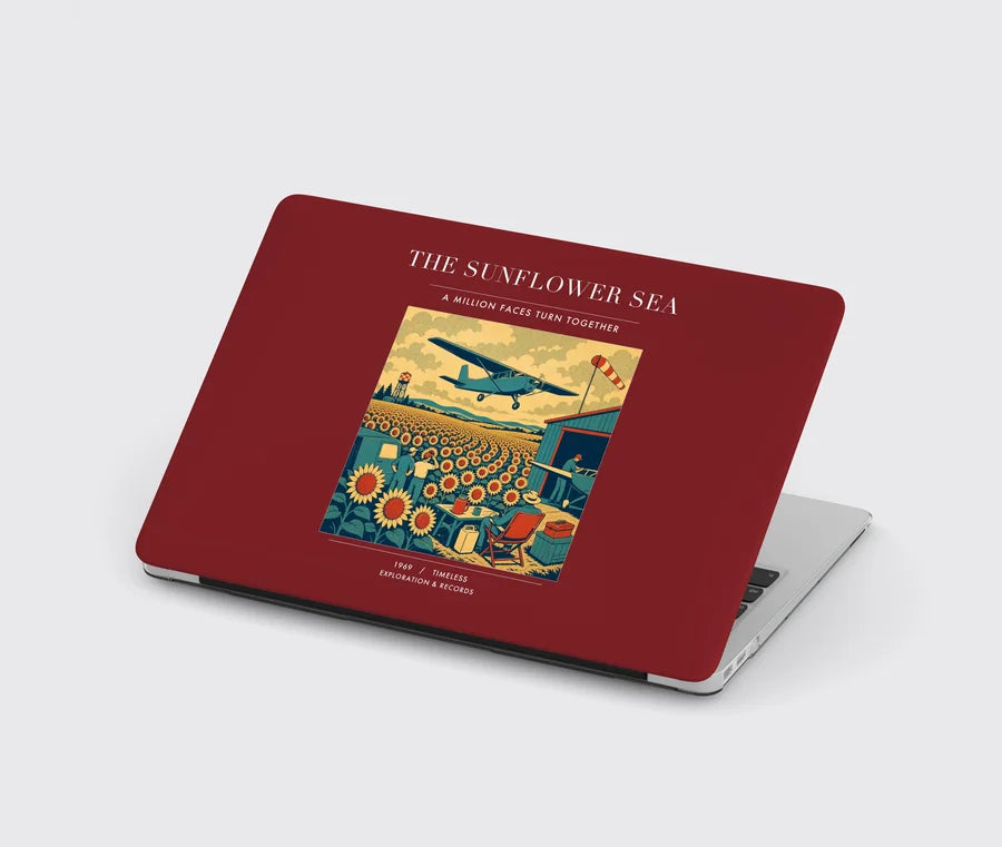 VINTAGE G4391 - The Sunflower Sea - Designed MacBook Cases design on darkred
