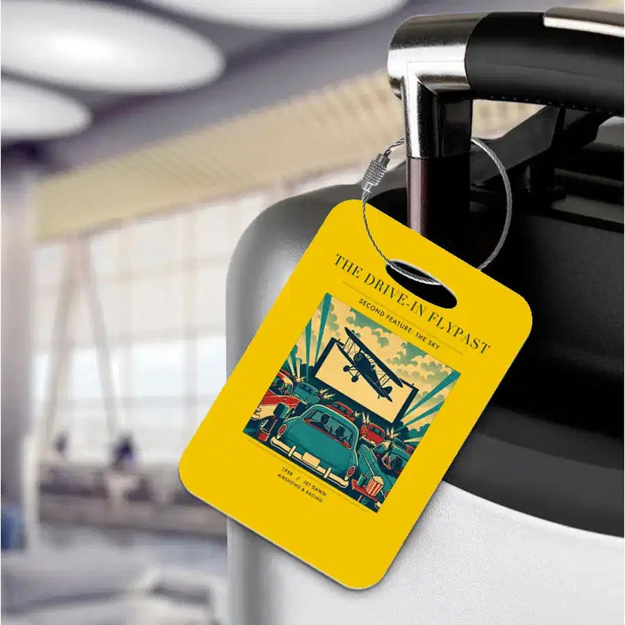VINTAGE G4397 - The Drive-In Flypast - Acrylic Luggage Tags design on yellow