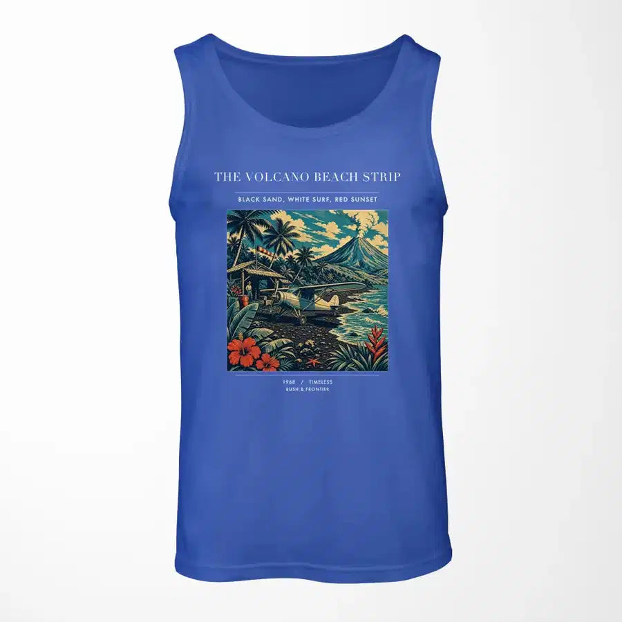 VINTAGE G4405 - The Volcano Beach Strip - Designed Tank Tops design on blue