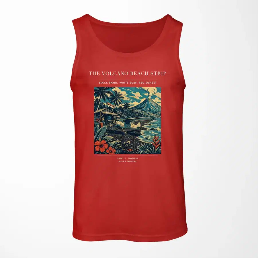 VINTAGE G4405 - The Volcano Beach Strip - Designed Tank Tops design on red