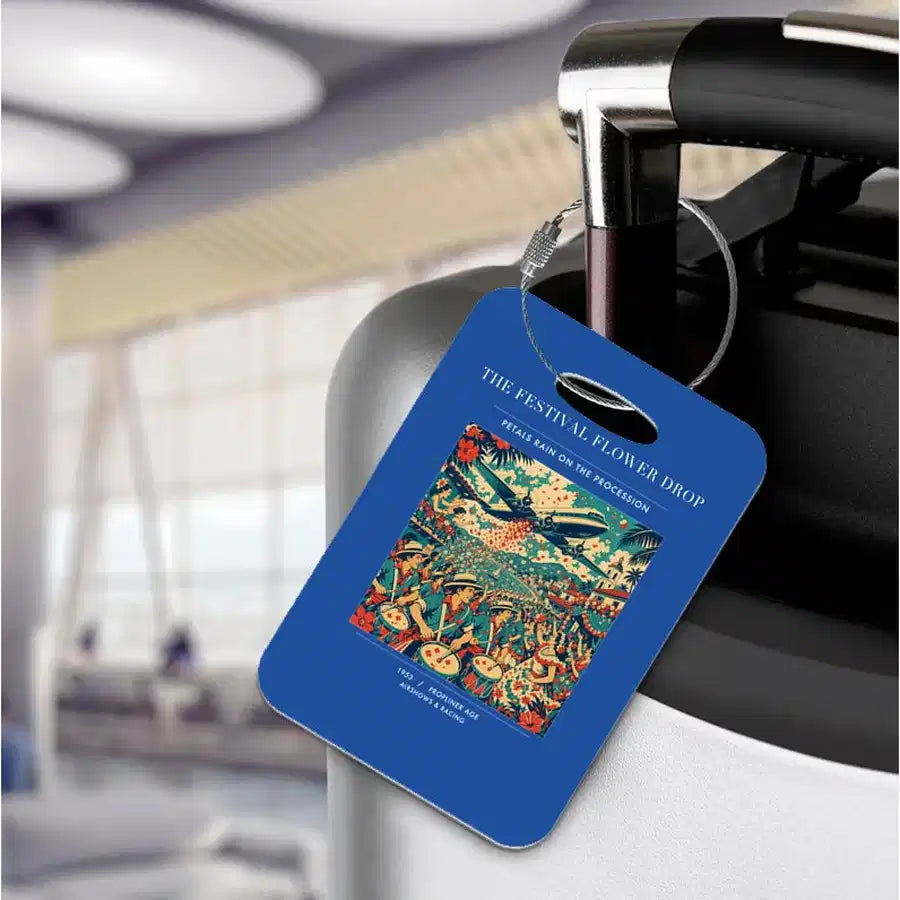 VINTAGE G4406 - The Festival Flower Drop - Acrylic Luggage Tags design on blue