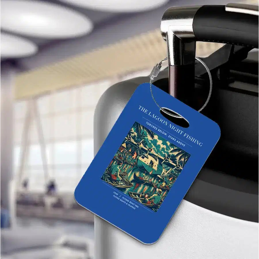 VINTAGE G4407 - The Lagoon Night Fishing - Acrylic Luggage Tags design on blue
