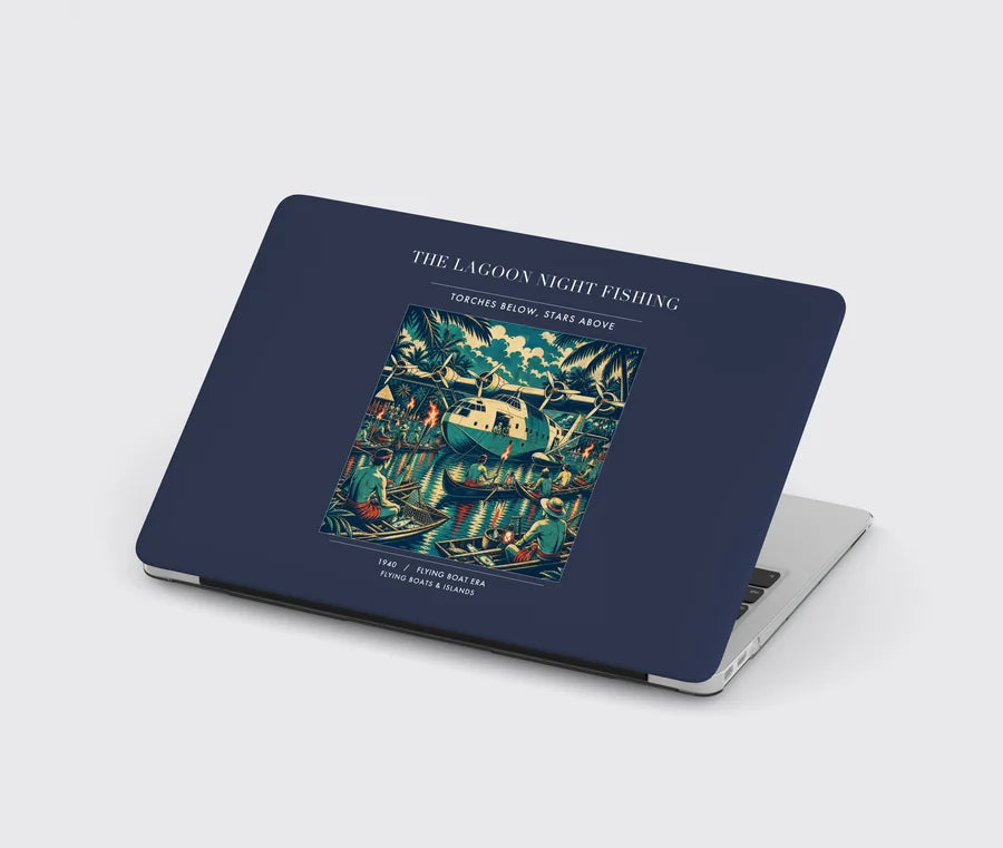 VINTAGE G4407 - The Lagoon Night Fishing - Designed MacBook Cases design on navyblue