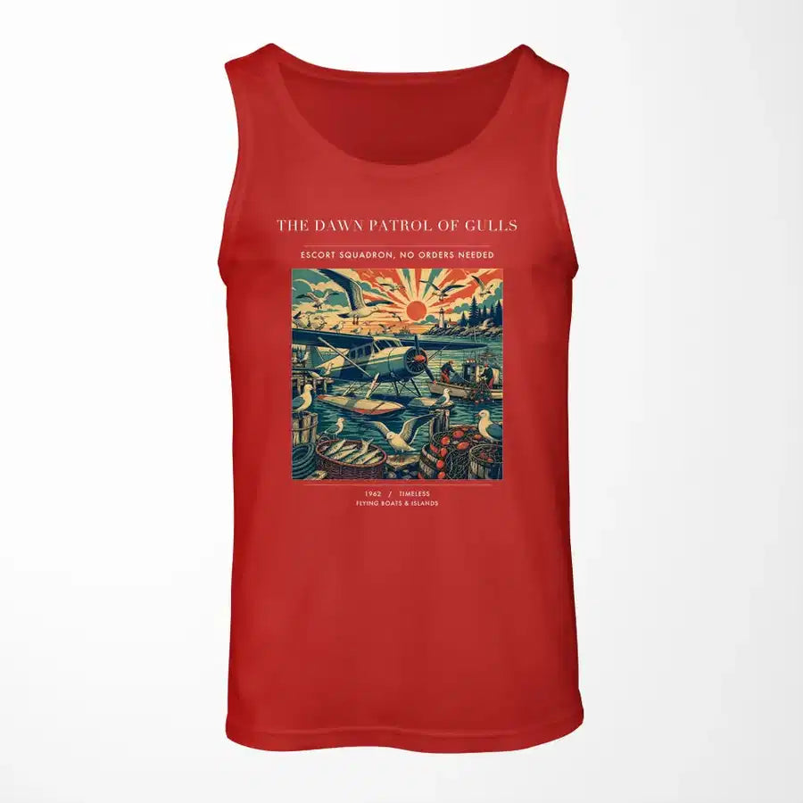 VINTAGE G4411 - The Dawn Patrol Of Gulls - Designed Tank Tops design on red