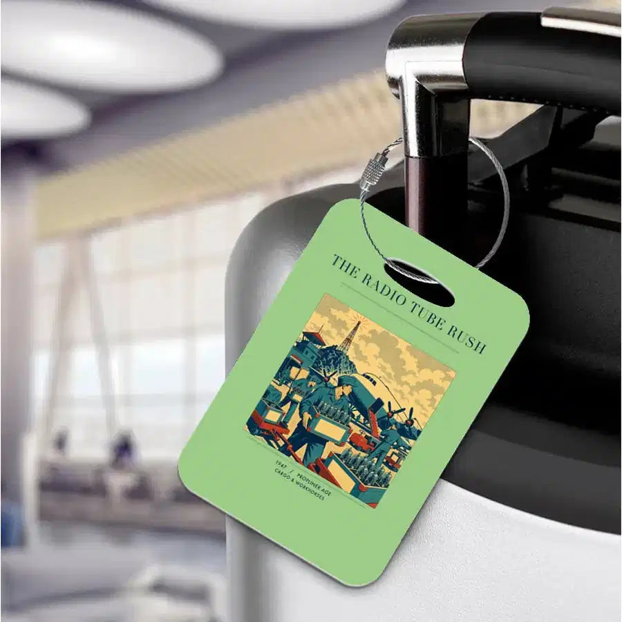 VINTAGE G4414 - The Radio Tube Rush - Acrylic Luggage Tags design on lightgreen