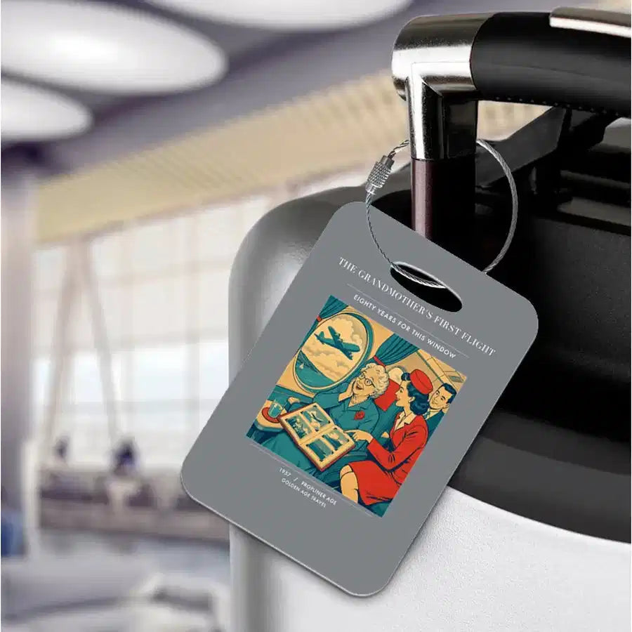 VINTAGE G4423 - The Grandmother's First Flight - Acrylic Luggage Tags design on gray