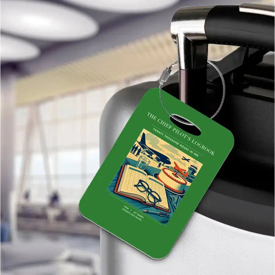 VINTAGE G4426 - The Chief Pilot's Logbook - Acrylic Luggage Tags design on green