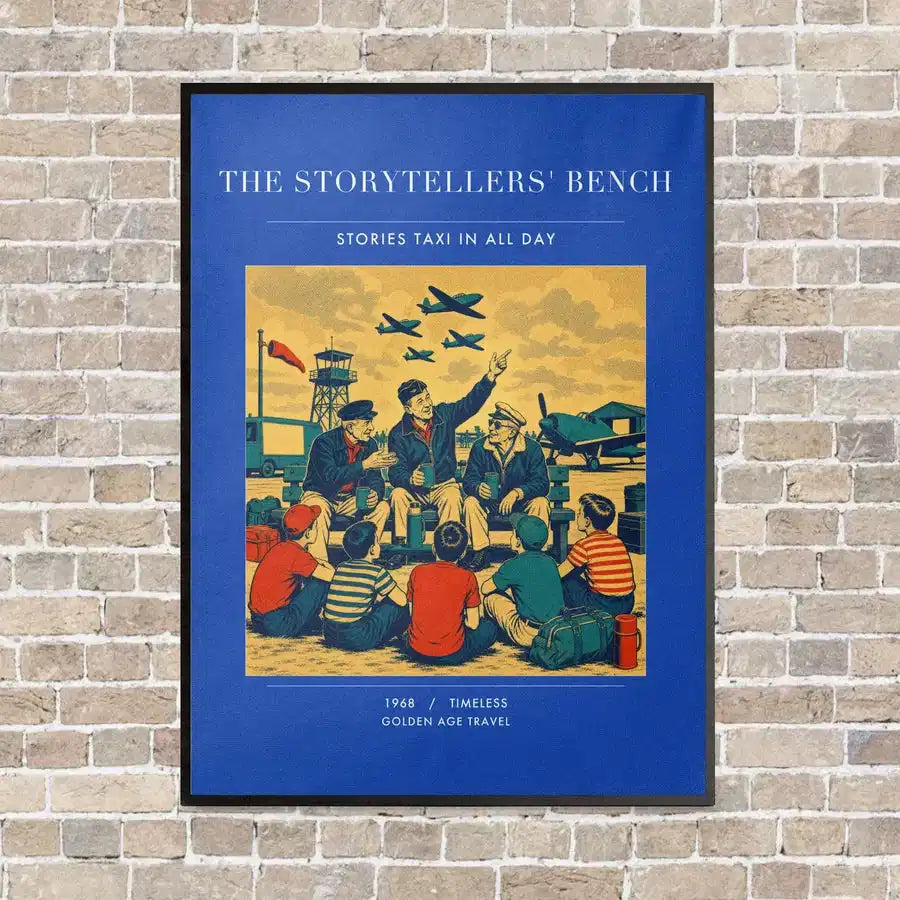 VINTAGE G4430 - The Storytellers' Bench - Vertical Canvas Prints design on blue frame