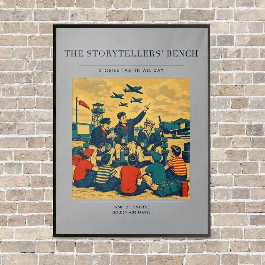 VINTAGE G4430 - The Storytellers' Bench - Vertical Canvas Prints design on lightgray frame