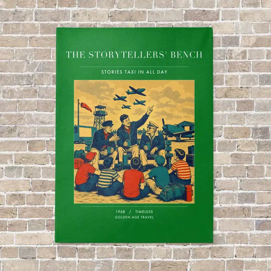 VINTAGE G4430 - The Storytellers' Bench - Vertical Canvas Prints design on green no-frame