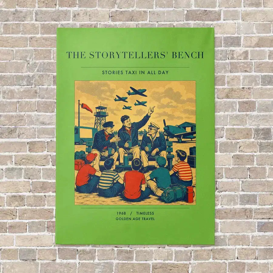 VINTAGE G4430 - The Storytellers' Bench - Vertical Canvas Prints design on lightgreen no-frame