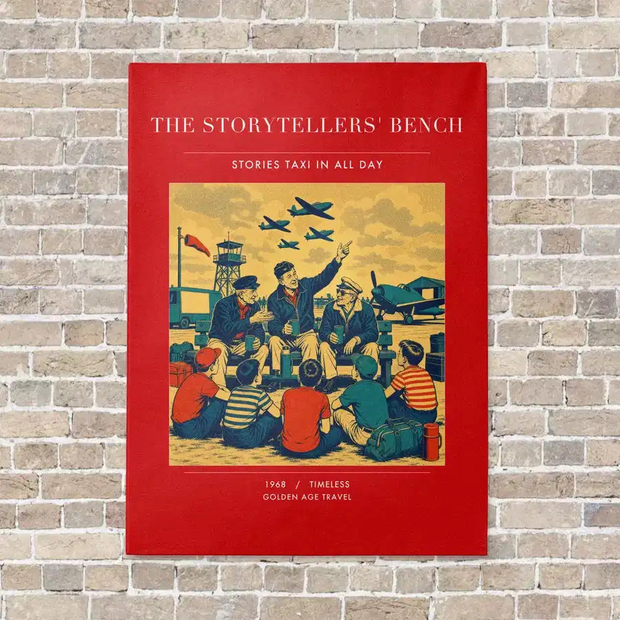 VINTAGE G4430 - The Storytellers' Bench - Vertical Canvas Prints design on red no-frame