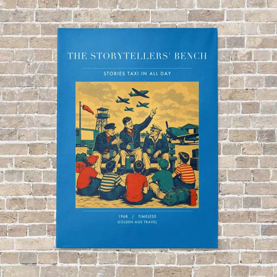 VINTAGE G4430 - The Storytellers' Bench - Vertical Canvas Prints design on turquoise no-frame