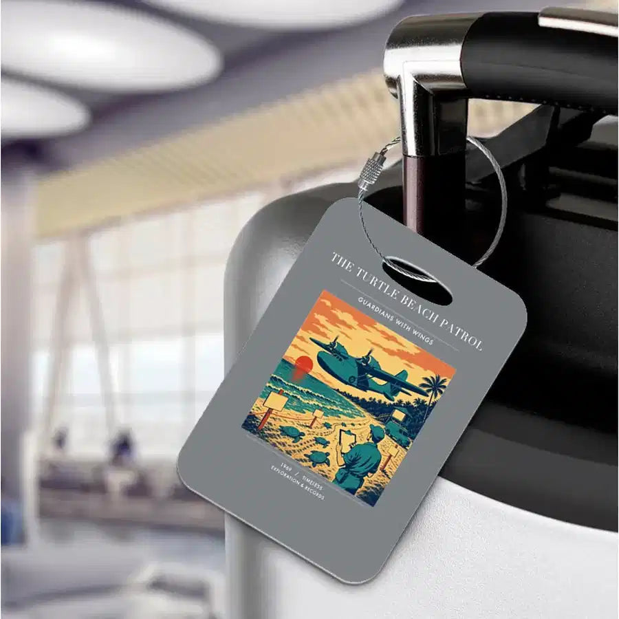 VINTAGE G4443 - The Turtle Beach Patrol - Acrylic Luggage Tags design on gray