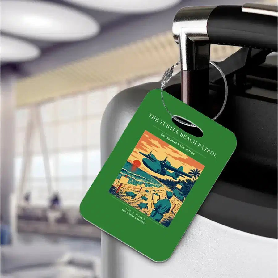 VINTAGE G4443 - The Turtle Beach Patrol - Acrylic Luggage Tags design on green