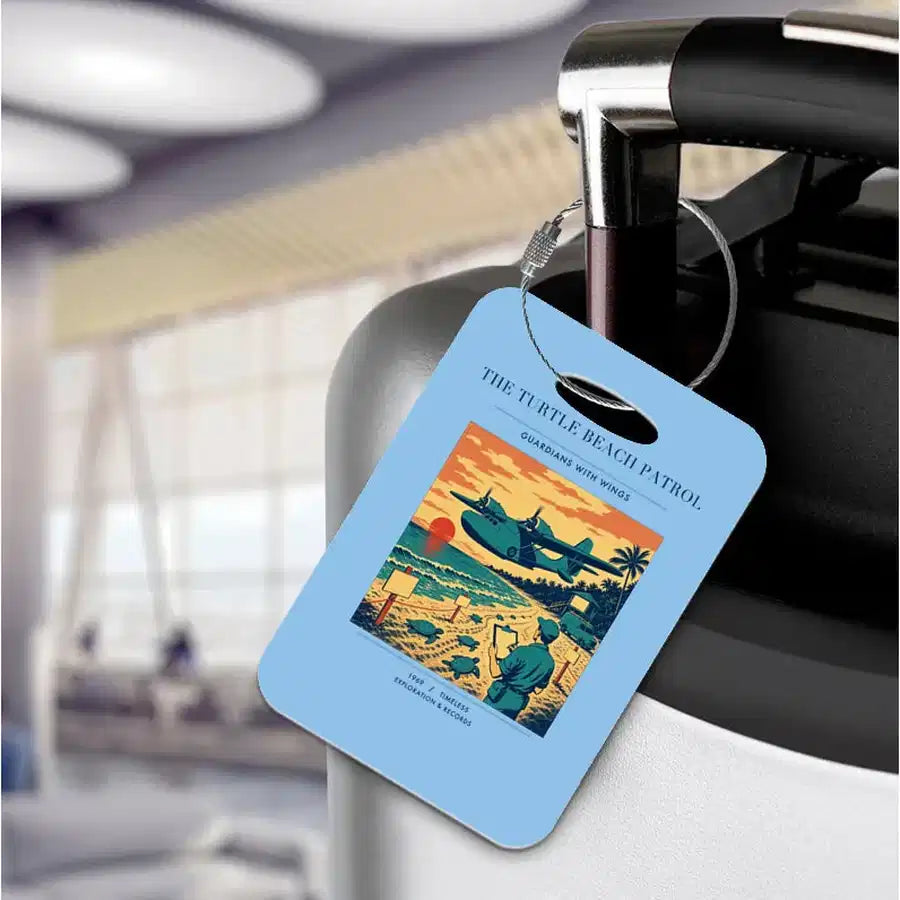 VINTAGE G4443 - The Turtle Beach Patrol - Acrylic Luggage Tags design on lightblue