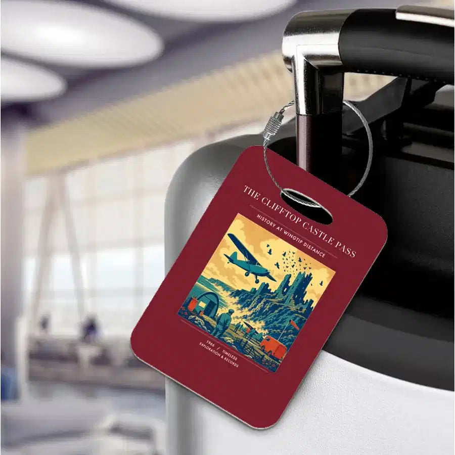 VINTAGE G4447 - The Clifftop Castle Pass - Acrylic Luggage Tags design on darkred