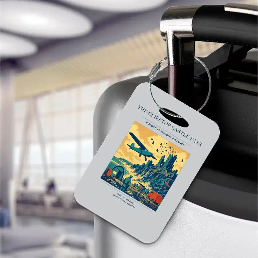 VINTAGE G4447 - The Clifftop Castle Pass - Acrylic Luggage Tags design on lightgray