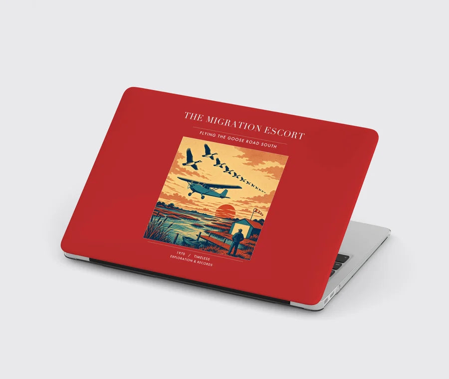 VINTAGE G4448 - The Migration Escort - Designed MacBook Cases design on red