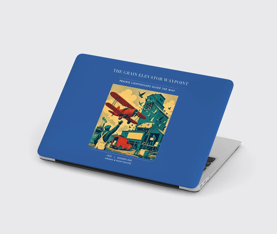 VINTAGE G4451 - The Grain Elevator Waypoint - Designed MacBook Cases design on blue