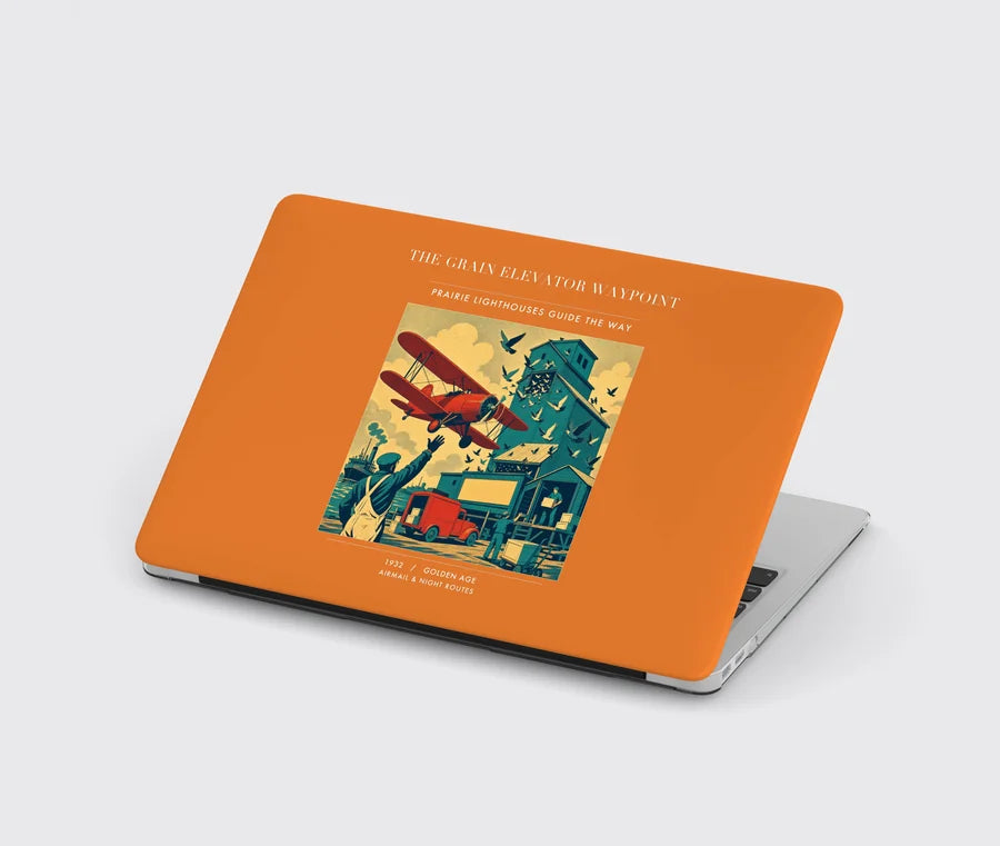 VINTAGE G4451 - The Grain Elevator Waypoint - Designed MacBook Cases design on orange