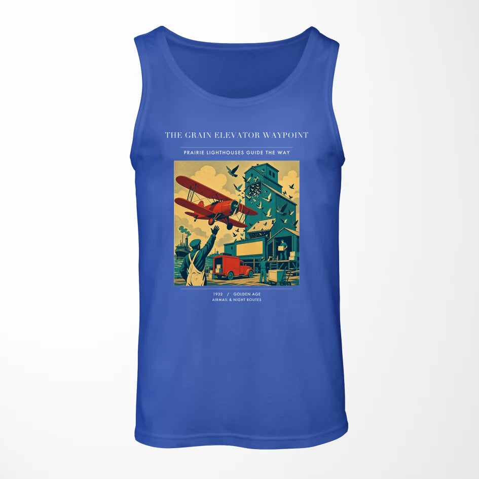VINTAGE G4451 - The Grain Elevator Waypoint - Designed Tank Tops design on blue
