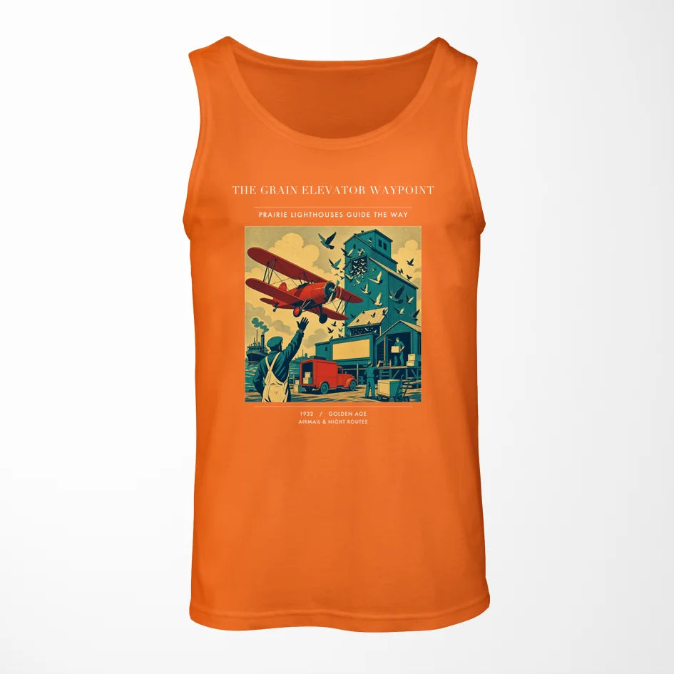 VINTAGE G4451 - The Grain Elevator Waypoint - Designed Tank Tops design on orange